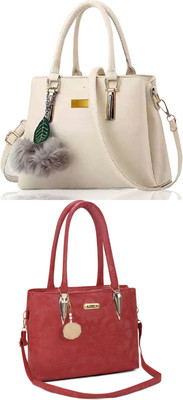 Plama Women White, Maroon Handbag