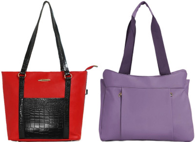 Zaxcer Women Red, Black, Purple Handbag(Pack of: 2)
