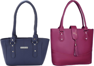 Lazzaroo Women Blue, Maroon Shoulder Bag(Pack of: 2)
