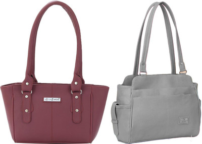 Lazzaroo Women Maroon, Grey Shoulder Bag(Pack of: 2)