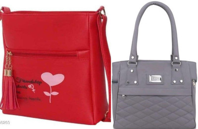 the monaina ceapt Women Red, Grey Hand-held Bag(Pack of: 2)