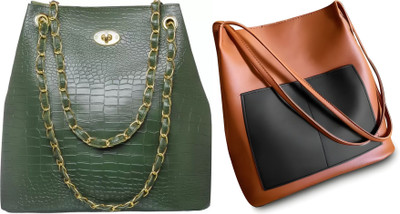 Trendycraft Women Tan, Green Shoulder Bag(Pack of: 2)