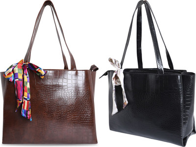 HBC Women Black, Brown Shoulder Bag(Pack of: 2)