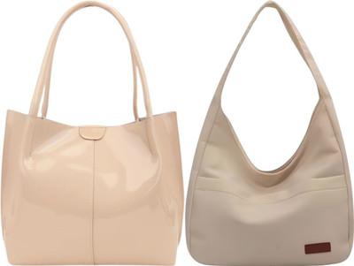 Trendycraft Women Beige, White Handbag(Pack of: 2)