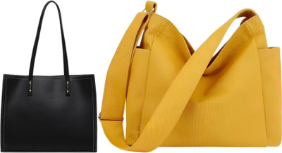 Trendycraft Women Yellow, Black Tote(Pack of: 2)