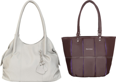 semiize Women White, Brown Shoulder Bag(Pack of: 2)