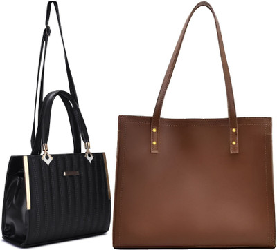 Trendycraft Women Black, Tan Satchel(Pack of: 2)