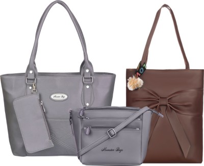 MOONSTAR BAGS Women Grey, Brown Shoulder Bag(Pack of: 3)