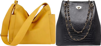 Trendycraft Women Black, Yellow Shoulder Bag(Pack of: 2)