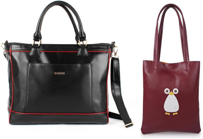 CIMONI Women Maroon, Black Tote(Pack of: 2)