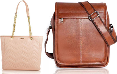 CIMONI Women Pink, Brown Handbag(Pack of: 2)