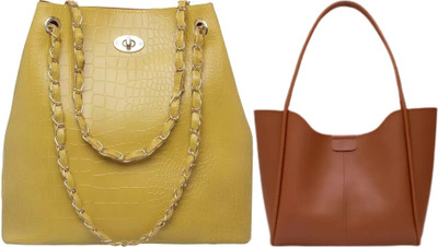 Trendycraft Women Tan, Yellow Shoulder Bag(Pack of: 2)