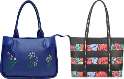 M R ALKA Women Black, Blue Handbag(Pack of: 2)