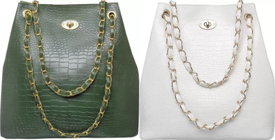 Trendycraft Women White, Green Shoulder Bag(Pack of: 2)