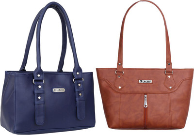 Lazzaroo Women Blue, Tan Shoulder Bag(Pack of: 2)