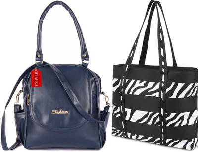M R ALKA Women Black, Blue Hand-held Bag(Pack of: 2)