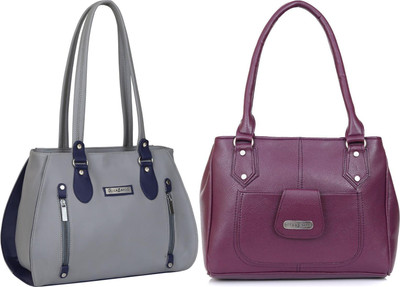 Lazzaroo Women Grey, Purple Shoulder Bag(Pack of: 2)