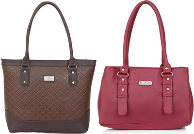 Lazzaroo Women Brown, Red Shoulder Bag(Pack of: 2)