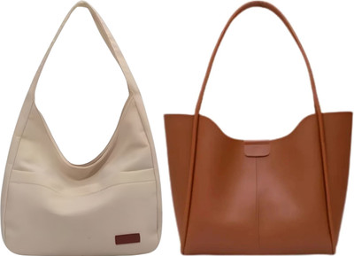 Trendycraft Women White, Tan Shoulder Bag(Pack of: 2)