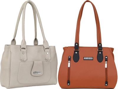 Lazzaroo Women White, Tan Shoulder Bag(Pack of: 2)