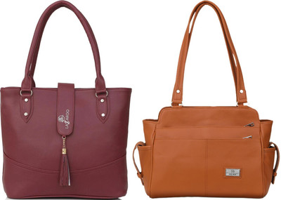 Lazzaroo Women Maroon, Tan Shoulder Bag(Pack of: 2)