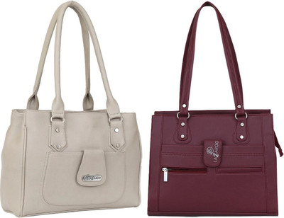 Lazzaroo Women White, Maroon Shoulder Bag(Pack of: 2)