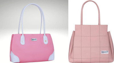 Ronty Women Pink, White Handbag(Pack of: 2)