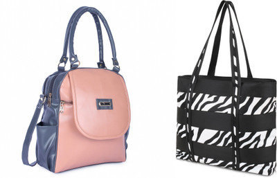 M R ALKA Women Black, Beige Hand-held Bag(Pack of: 2)