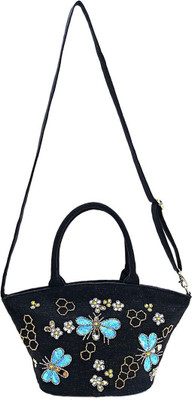 Boho Girl Women Black, Blue Tote