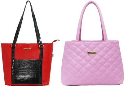 Zaxcer Women Red, Black, Pink Handbag(Pack of: 2)
