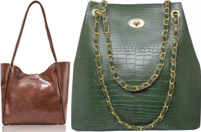 Trendycraft Women Tan, Green Shoulder Bag(Pack of: 2)