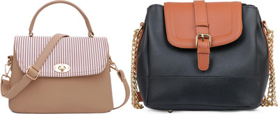 Dotiq Women Beige, Black, Tan Handbag(Pack of: 2)