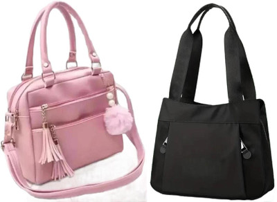 Reprox Women Pink, Black Hand-held Bag(Pack of: 2)
