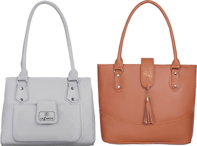 Lazzaroo Women Grey, Tan Shoulder Bag(Pack of: 2)