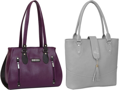 Lazzaroo Women Purple, Grey Shoulder Bag(Pack of: 2)