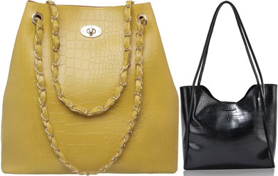 Trendycraft Women Black, Yellow Shoulder Bag(Pack of: 2)