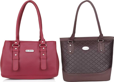 Lazzaroo Women Red, Brown Shoulder Bag(Pack of: 2)