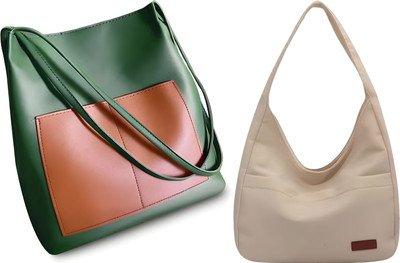 Trendycraft Women Green, White Shoulder Bag(Pack of: 2)