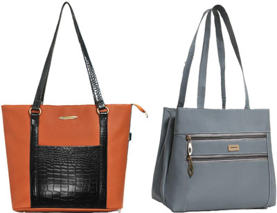 Zaxcer Women Tan, Grey Handbag(Pack of: 2)