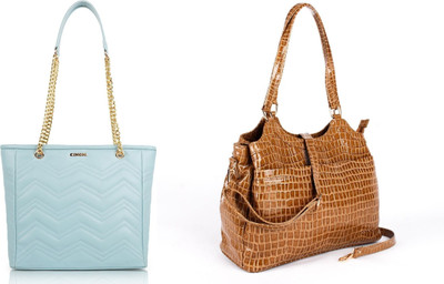 CIMONI Women Blue, Tan Handbag(Pack of: 2)