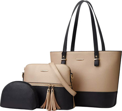 ZELION Women Gold, Black Handbag