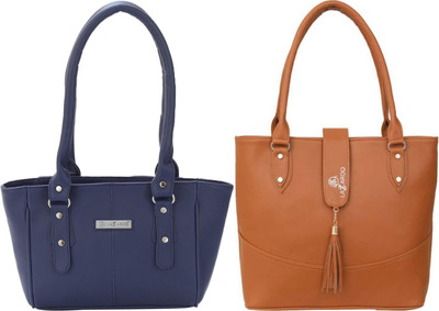 Lazzaroo Women Blue, Tan Shoulder Bag(Pack of: 2)