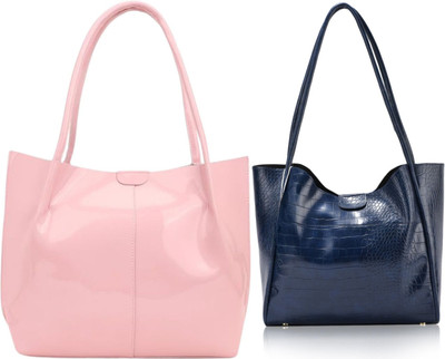 Trendycraft Women Pink, Blue Handbag(Pack of: 2)