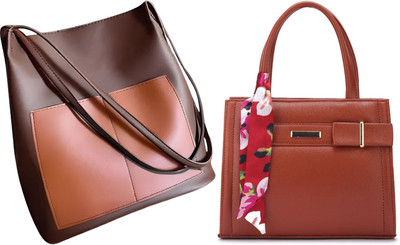 Trendycraft Women Tan, Brown Handbag(Pack of: 2)