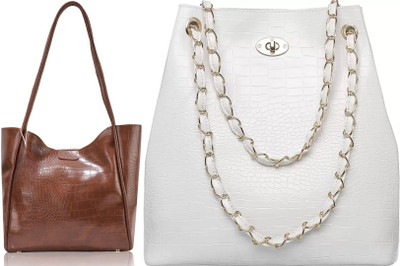 Trendycraft Women Tan, White Shoulder Bag(Pack of: 2)