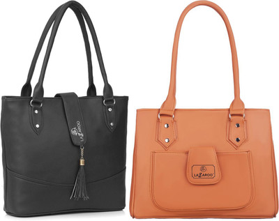 Lazzaroo Women Black, Tan Shoulder Bag(Pack of: 2)