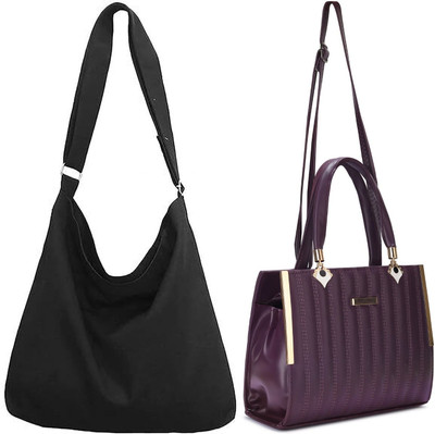 Trendycraft Women Black, Purple Sling Bag(Pack of: 2)