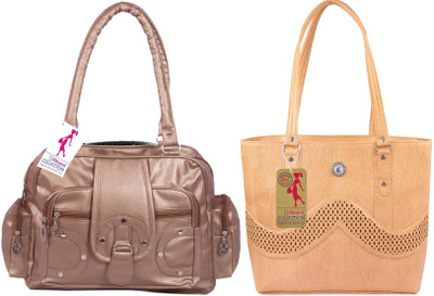 MSK Collection Women Gold, Beige Messenger Bag(Pack of: 2)