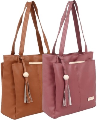 Dcozi Women Brown, Maroon Handbag(Pack of: 2)