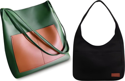 Trendycraft Women Green, Black Shoulder Bag(Pack of: 2)